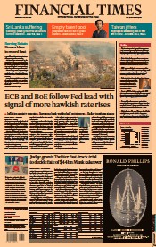 Financial Times (UK) Newspaper Front Page for 20 July 2022