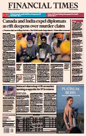 Financial Times (UK) Newspaper Front Page for 20 September 2023