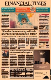 Financial Times (UK) Newspaper Front Page for 21 January 2022