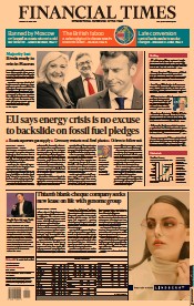 Financial Times (UK) Newspaper Front Page for 21 June 2022