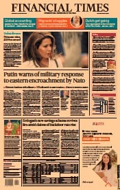 Financial Times (UK) Newspaper Front Page for 22 December 2021