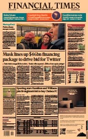 Financial Times (UK) Newspaper Front Page for 22 April 2022