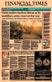 Financial Times (UK) Newspaper Front Page for 22 September 2022