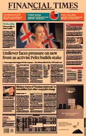Financial Times (UK) Newspaper Front Page for 24 January 2022