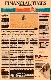 Financial Times (UK) Newspaper Front Page for 24 June 2022