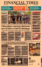 Financial Times (UK) Newspaper Front Page for 25 July 2022