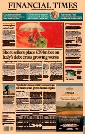 Financial Times (UK) Newspaper Front Page for 26 August 2022