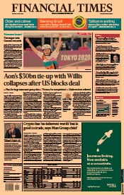 Financial Times (UK) Newspaper Front Page for 27 July 2021