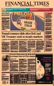 Financial Times (UK) Newspaper Front Page for 27 September 2022