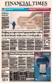 Financial Times (UK) Newspaper Front Page for 28 December 2022