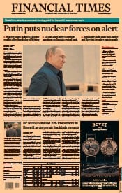 Financial Times (UK) Newspaper Front Page for 28 February 2022