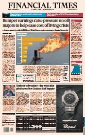 Financial Times (UK) Newspaper Front Page for 2 November 2022