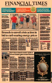 Financial Times (UK) Newspaper Front Page for 30 August 2022