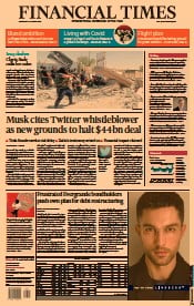 Financial Times (UK) Newspaper Front Page for 31 August 2022