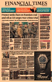 Financial Times (UK) Newspaper Front Page for 5 April 2022