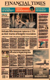 Financial Times (UK) Newspaper Front Page for 5 August 2022