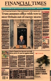 Financial Times (UK) Newspaper Front Page for 7 September 2022