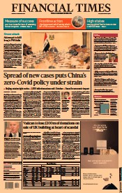 Financial Times (UK) Newspaper Front Page for 8 November 2021