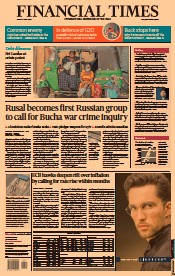 Financial Times (UK) Newspaper Front Page for 8 April 2022