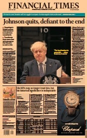 Financial Times (UK) Newspaper Front Page for 8 July 2022