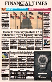 Financial Times (UK) Newspaper Front Page for 9 November 2022