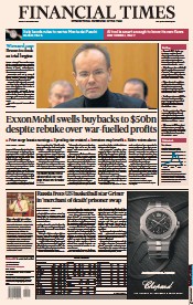 Financial Times (UK) Newspaper Front Page for 9 December 2022