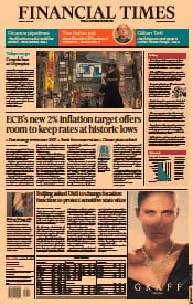 Financial Times (UK) Newspaper Front Page for 9 July 2021