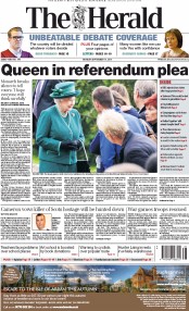 The Herald Newspaper Front Page (UK) for 15 September 2014