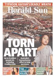 Herald Sun (Australia) Newspaper Front Page for 12 November 2013