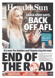 Herald Sun (Australia) Newspaper Front Page for 12 December 2013