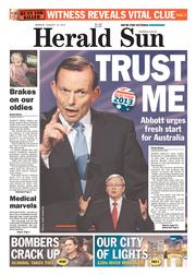 Herald Sun (Australia) Newspaper Front Page for 12 August 2013
