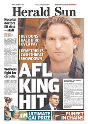Herald Sun (Australia) Newspaper Front Page for 13 December 2013