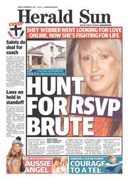 Herald Sun (Australia) Newspaper Front Page for 15 November 2013