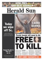 Herald Sun (Australia) Newspaper Front Page for 16 August 2013