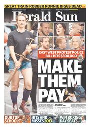 Herald Sun (Australia) Newspaper Front Page for 18 December 2013