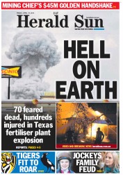 Herald Sun (Australia) Newspaper Front Page for 19 April 2013
