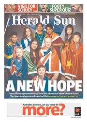 Herald Sun (Australia) Newspaper Front Page for 1 January 2014