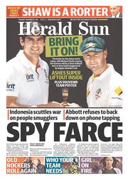 Herald Sun (Australia) Newspaper Front Page for 21 November 2013