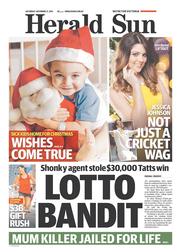 Herald Sun (Australia) Newspaper Front Page for 21 December 2013