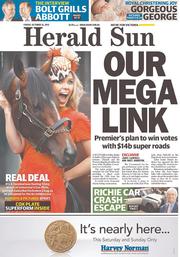 Herald Sun (Australia) Newspaper Front Page for 25 October 2013