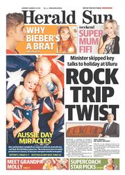 Herald Sun (Australia) Newspaper Front Page for 25 January 2014