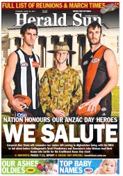 Herald Sun (Australia) Newspaper Front Page for 25 April 2013