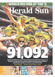 Herald Sun (Australia) Newspaper Front Page for 27 December 2013