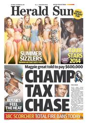 Herald Sun (Australia) Newspaper Front Page for 28 December 2013