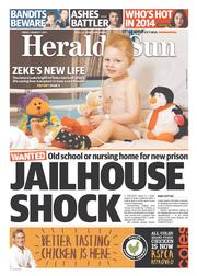Herald Sun (Australia) Newspaper Front Page for 3 January 2014