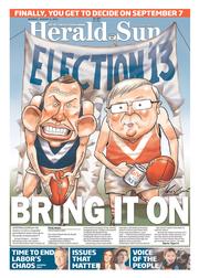 Herald Sun (Australia) Newspaper Front Page for 5 August 2013