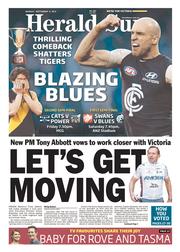 Herald Sun (Australia) Newspaper Front Page for 9 September 2013