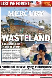 Hobart Mercury (Australia) Newspaper Front Page for 11 November 2013