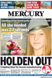 Hobart Mercury (Australia) Newspaper Front Page for 12 December 2013