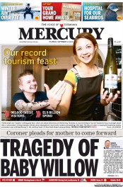 Hobart Mercury (Australia) Newspaper Front Page for 12 September 2013